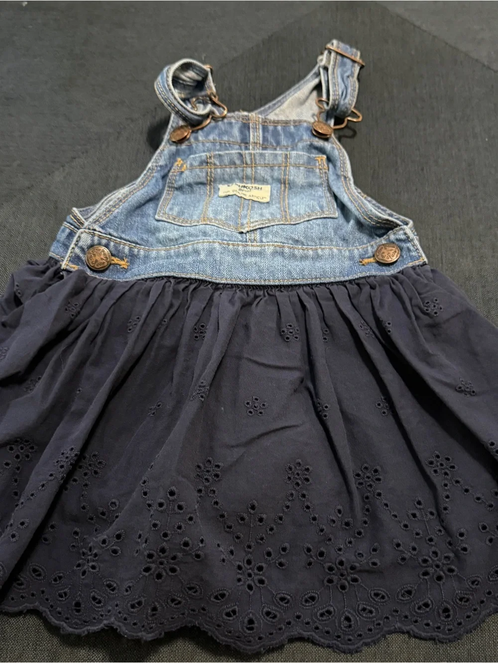 OShKosh B'Gosh Girls 2T Overall Dress Vestbak Denim and Navy Eyelet